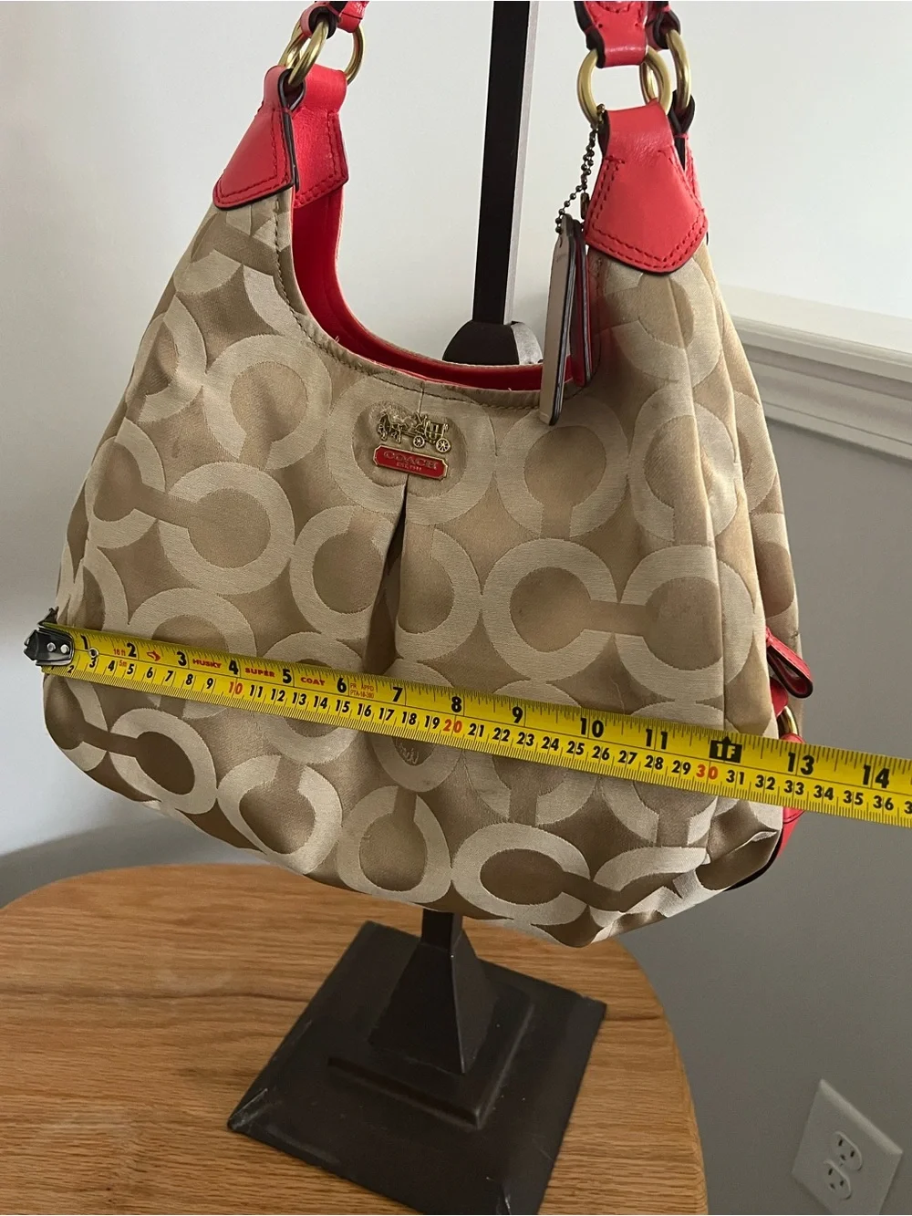 Coach Madison Op Art Maggie Hobo Bag – Khaki/Coral